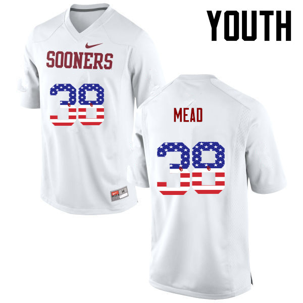 Youth Oklahoma Sooners #38 Bryan Mead College Football USA Flag Fashion Jerseys-White - Click Image to Close